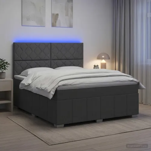 LED okvir za krevet s madracem Tamnosiva 140 x 190 cm Tkanina - Tamnosiva 140 x 190 cm Dizajn s rombovima Cijena