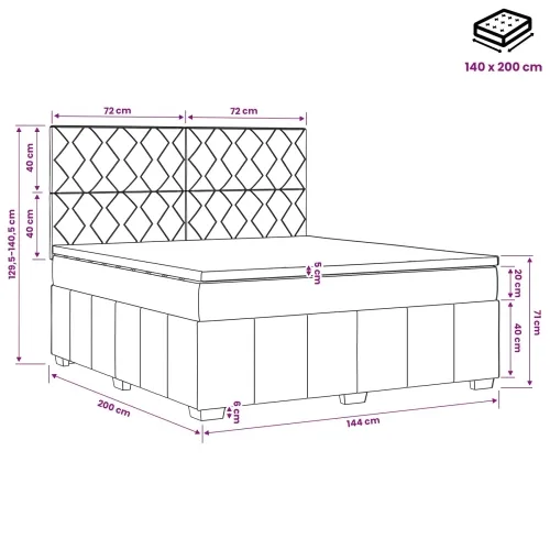 LED okvir za krevet s madracem Tamnosiva 140 x 200 cm Tkanina - Tamnosiva 140 x 200 cm Dizajn s rombovima Cijena