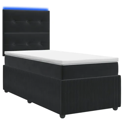 LED okvir za krevet s madracem Crna 90 x 200 cm Baršun - Crna 90 x 200 cm Prošiveno gumbima Cijena