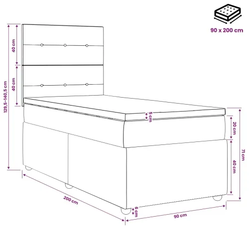 LED okvir za krevet s madracem Crna 90 x 200 cm Baršun - Crna 90 x 200 cm Prošiveno gumbima Cijena