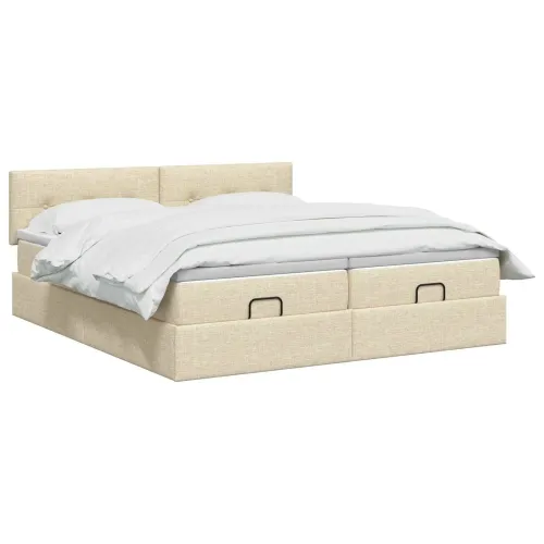 Krevet od pjene s madracem i LED-om Krem 200 x 200 cm Tkanina - Krem 200 x 200 cm Prošiveno gumbima Cijena