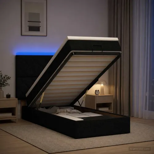 Krevet od pjene s madracem i LED-om Crna 90 x 190 cm Tkanina - Crna 90 x 190 cm Dizajn s rombovima Cijena