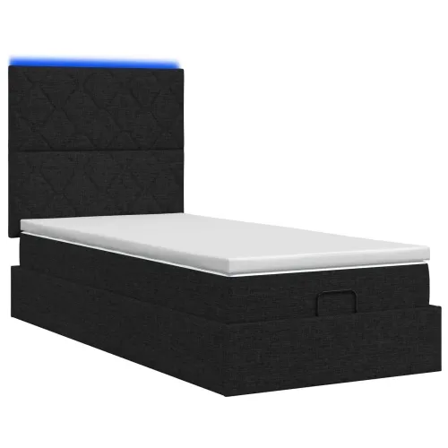 Krevet od pjene s madracem i LED-om Crna 90 x 200 cm Tkanina - Crna 90 x 200 cm Dizajn s rombovima Cijena