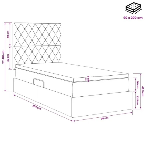 Krevet s madracem i skladištem Tamnozelena 90 x 200 cm Baršun - Tamnozelena 90 x 200 cm Kristal s dugmadima Cijena