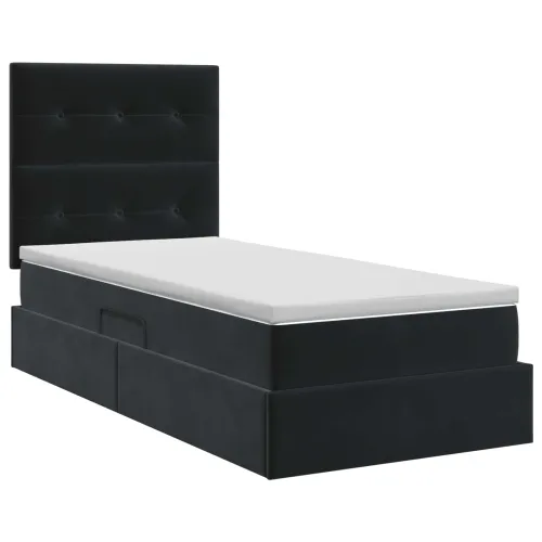 Krevet s madracem i skladištem Crna 90 x 200 cm Baršun - Crna 90 x 200 cm Prošiveno gumbima Cijena