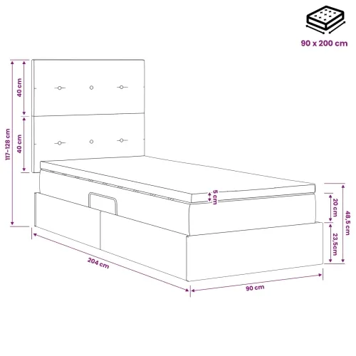 Krevet s madracem i skladištem Crna 90 x 200 cm Baršun - Crna 90 x 200 cm Prošiveno gumbima Cijena