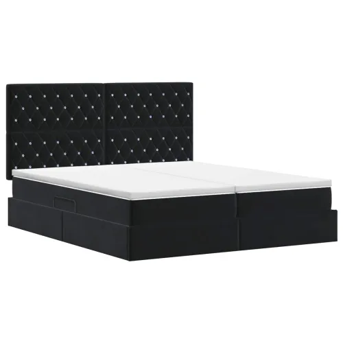 Krevet s od storage s uzglavljem Crna 180 x 200 cm Baršun - Crna 180 x 200 cm Kristal s dugmadima Cijena
