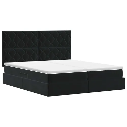 Krevet s od storage s uzglavljem Crna 180 x 200 cm Baršun - Crna 180 x 200 cm Dizajn s rombovima Cijena