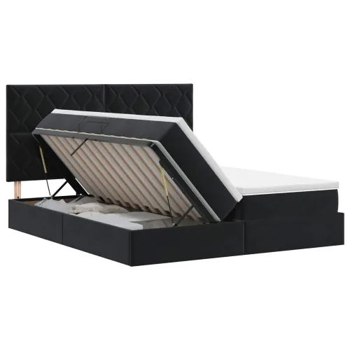 Krevet s od storage s uzglavljem Crna 180 x 200 cm Baršun - Crna 180 x 200 cm Dizajn s rombovima Cijena