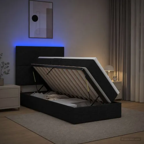 LED krevet za pohranu s madracem Crna 90 x 200 cm Tkanina - Crna 90 x 200 cm Dizajn s rombovima Cijena
