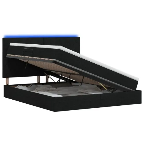LED krevet za pohranu s madracem Crna 180 x 200 cm Tkanina - Crna 180 x 200 cm Dizajn s rombovima Cijena