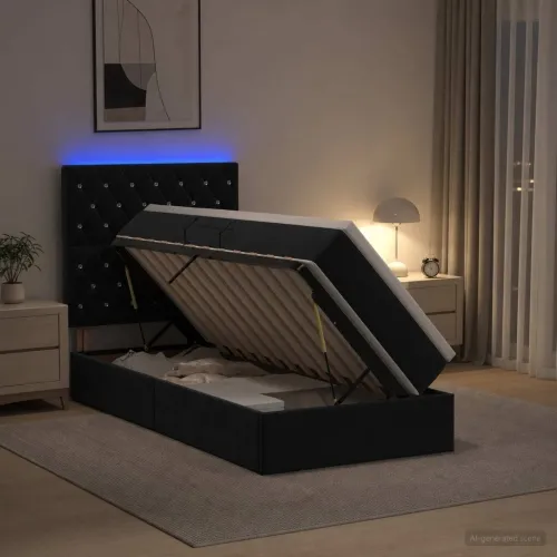LED krevet za pohranu s madracem Crna 90 x 200 cm Baršun - Crna 90 x 200 cm Kristal s dugmadima Cijena