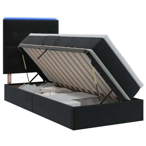 LED krevet za pohranu s madracem Crna 90 x 200 cm Baršun - Crna 90 x 200 cm Prošiveno gumbima Cijena