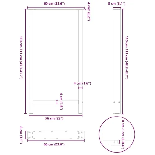 Noge za barski stol Crne 2 kom 60 x (110-111) cm Čelične - Crna 60 x (110-111) cm Cijena