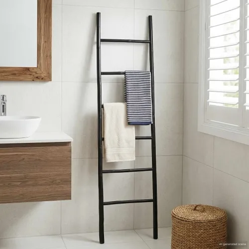 Ljestva za deke Crna 50 x 190 cm Bambus - 190 cm Crna Cijena