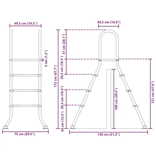 Ljestve za bazen iznad tla 100 cm 3-Step Nehrđajući čelik 304 - 3 stepenice Cijena