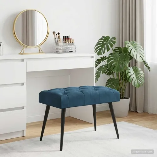 Klupa s gumbastim tkanjem Plava 60 x 40 x 45 cm Baršun - Plava 60 x 40 x 45 cm Cijena