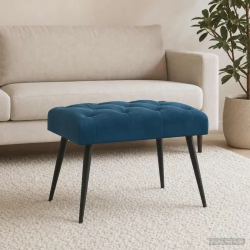 Klupa s gumbastim tkanjem Plava 60 x 40 x 45 cm Baršun - Plava 60 x 40 x 45 cm Cijena