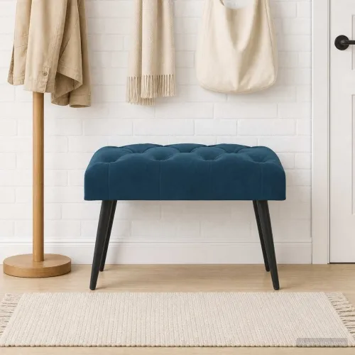 Klupa s gumbastim tkanjem Plava 60 x 40 x 45 cm Baršun - Plava 60 x 40 x 45 cm Cijena