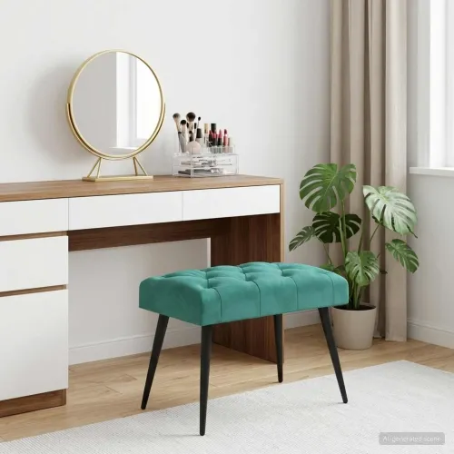 Klupa s gumbastim tkanjem Tirkizna 60 x 40 x 45 cm Baršun - Tirkizna 60 x 40 x 45 cm Cijena