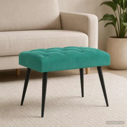 Klupa s gumbastim tkanjem Tirkizna 60 x 40 x 45 cm Baršun - Tirkizna 60 x 40 x 45 cm Cijena