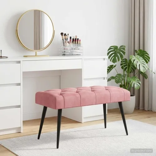 Klupa s gumbastim tkanjem Ružičasta 80 x 40 x 46 cm Baršun - Ružičasta 80 x 40 x 46 cm Cijena