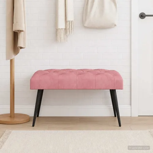 Klupa s gumbastim tkanjem Ružičasta 80 x 40 x 46 cm Baršun - Ružičasta 80 x 40 x 46 cm Cijena