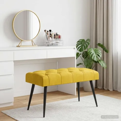 Klupa s gumbastim tkanjem Žuta 80 x 40 x 46 cm Baršun - Žuta 80 x 40 x 46 cm Cijena