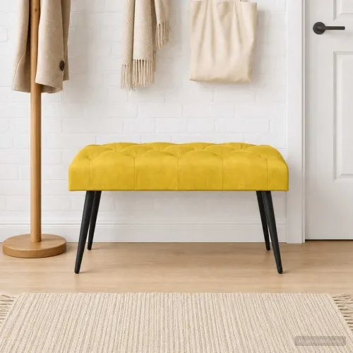 Klupa s gumbastim tkanjem Žuta 80 x 40 x 46 cm Baršun - Žuta 80 x 40 x 46 cm Cijena
