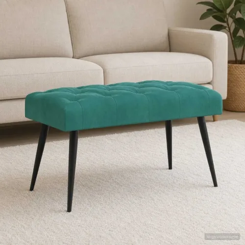 Klupa s gumbastim tkanjem Tirkizna 80 x 40 x 46 cm Baršun - Tirkizna 80 x 40 x 46 cm Cijena