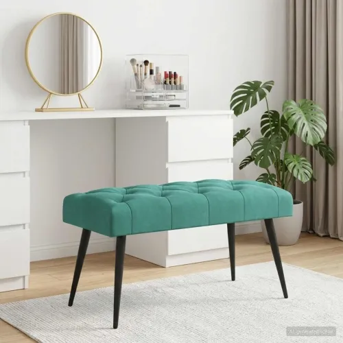 Klupa s gumbastim tkanjem Tirkizna 80 x 40 x 46 cm Baršun - Tirkizna 80 x 40 x 46 cm Cijena