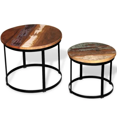 Dvodijelni set stolića za kavu obnovljeno drvo okrugli 40/50 cm - Šareni Cijena