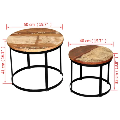 Dvodijelni set stolića za kavu obnovljeno drvo okrugli 40/50 cm - Šareni Cijena