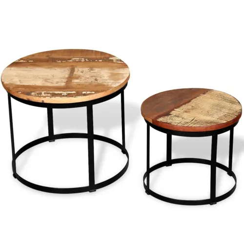 Dvodijelni set stolića za kavu obnovljeno drvo okrugli 40/50 cm - Šareni Cijena