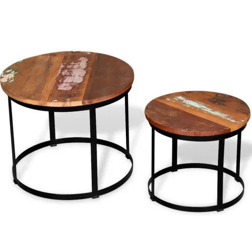 Dvodijelni set stolića za kavu obnovljeno drvo okrugli 40/50 cm - Šareni Cijena
