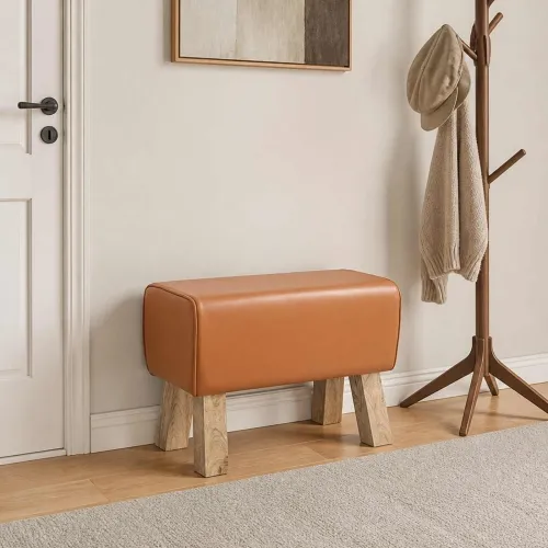 klupa 60 x 30 x 45 cm Prava koža Smeđa - Smeđa Cijena