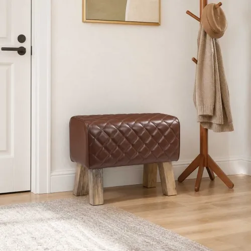 klupa 60 x 30 x 45 cm Prava koža Smeđa dijamantna - Smeđa dijamantna Cijena