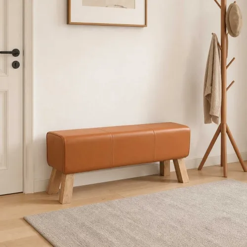 klupa 110 x 30 x 45 cm Prava koža Smeđa - Smeđa Cijena