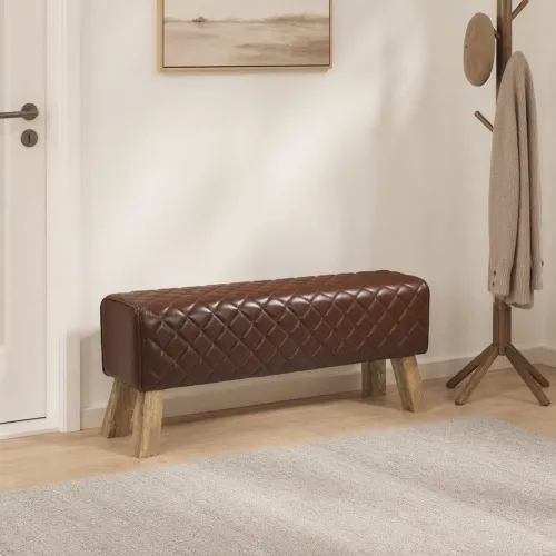 klupa 110 x 30 x 45 cm Prava koža Smeđa dijamantna - Smeđa dijamantna Cijena