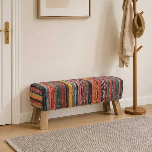 klupa 110 x 30 x 45 cm Prava koža Šareni - Šareni Cijena