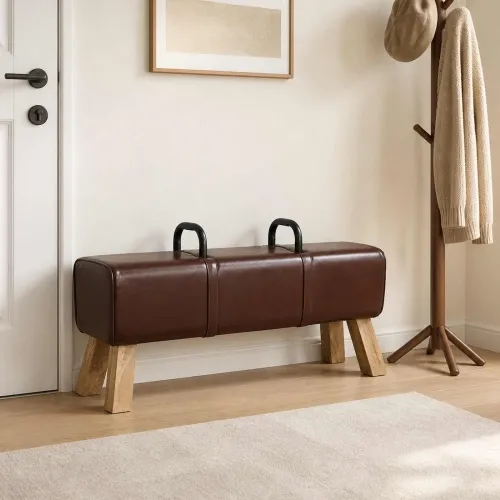 klupa Tamno smeđa 110 x 30 x 45 cm Prava koža - Tamno smeđa Cijena