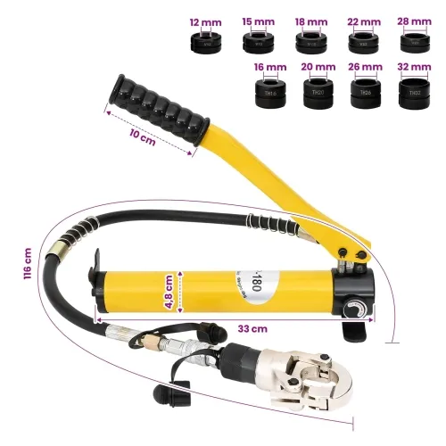 Hidraulični alat za stezanje cijevi 60 kN TH16-32 mm V12-28 mm - Hidraulične kliješta s pumpom i TH/V adapterima Cijena