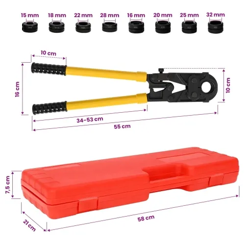 Hidraulični alat za stezanje cijevi 30 kN U16-32 mm V15-28 mm - Hidraulična kliješta s U/V adapterima za stiskanje Cijena