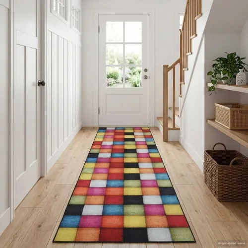 Traka za tepih LESAKA šareni 80 x 300 cm Dijamantni baršun - Šareni karirani uzorak 80 x 300 cm Cijena