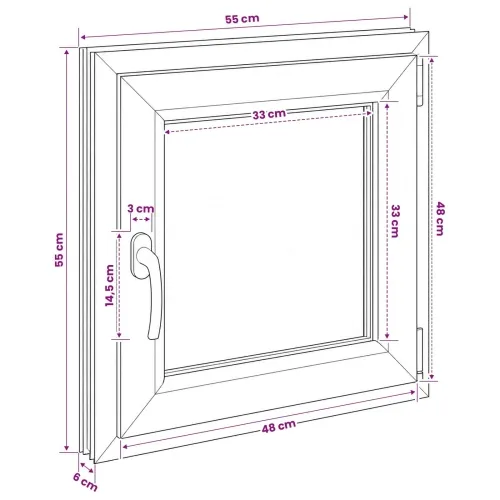 Unutarnja boja prozora u podrumu bijela RISOR 55 x 55 cm - Bijela 55 x 55 cm (Dvostruki sloj) Naginjanje i okretanje desno Cijena