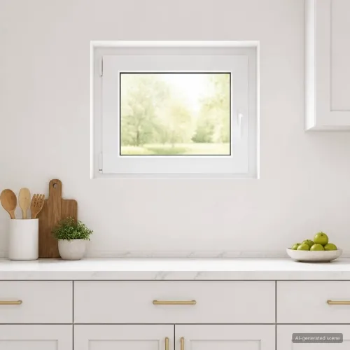 Unutarnja boja prozora u podrumu bijela RISOR 50 x 55 cm - Bijela 70 x 55 cm (Dvostruki sloj) Nagibanje i okretanje lijevo Cijena
