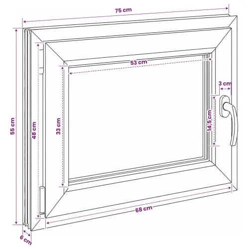 Unutarnja boja prozora u podrumu bijela RISOR 50 x 55 cm - Bijela 75 x 55 cm (Dvostruki sloj) Nagibanje i okretanje lijevo Cijena