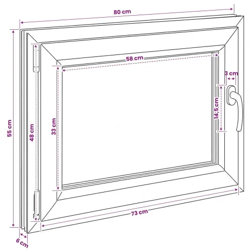 Unutarnja boja prozora u podrumu bijela RISOR 80 x 55 cm - Bijela 80 x 55 cm (Dvostruki sloj) Nagibanje i okretanje lijevo Cijena
