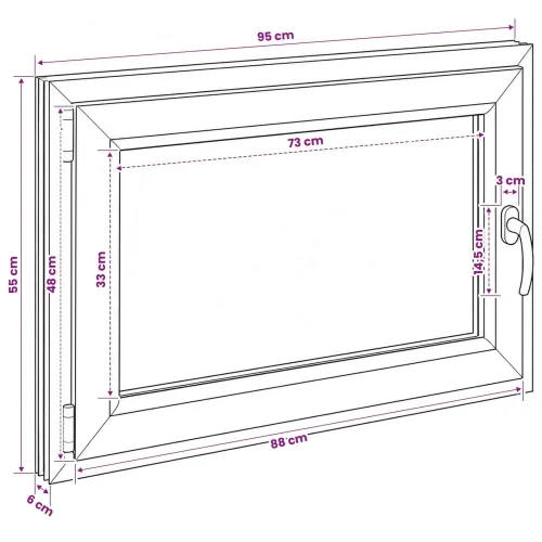 Unutarnja boja prozora u podrumu bijela RISOR 50 x 55 cm - Bijela 95 x 55 cm (Dvostruki sloj) Nagibanje i okretanje lijevo Cijena