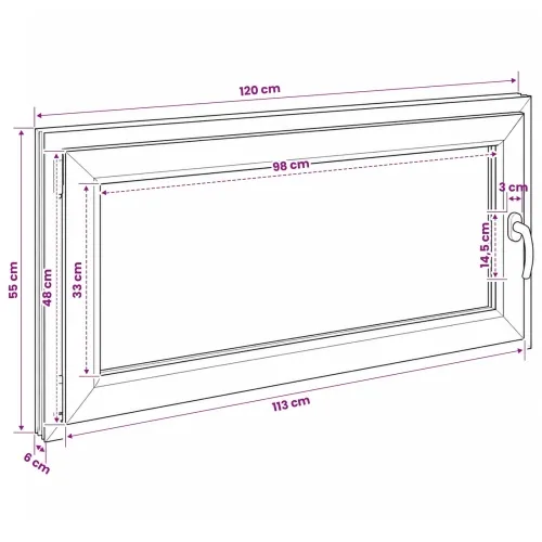 Unutarnja boja prozora u podrumu bijela RISOR 50 x 55 cm - Bijela 120 x 55 cm (Dvostruki sloj) Nagibanje i okretanje lijevo Cijena